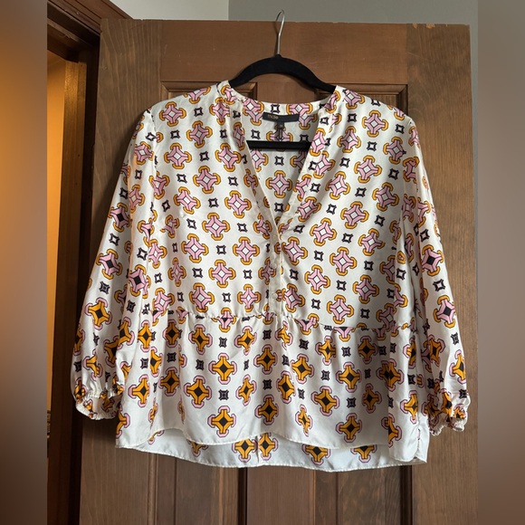 Maje Abstract Geometric Orange - Pink Print Top - Picture 1 of 4